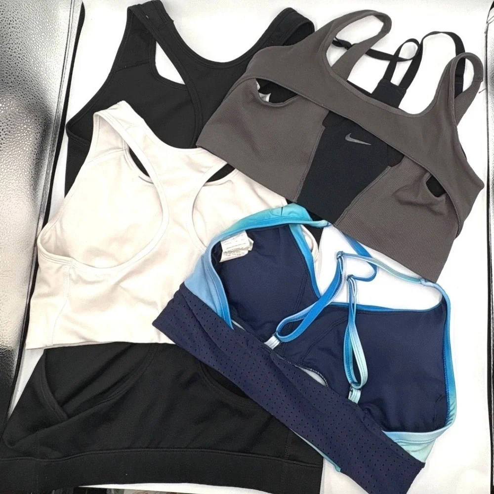 Nike Dri-FIT Sports Bra Bundle Lot of 4 Black White Blue Ombre Size Large